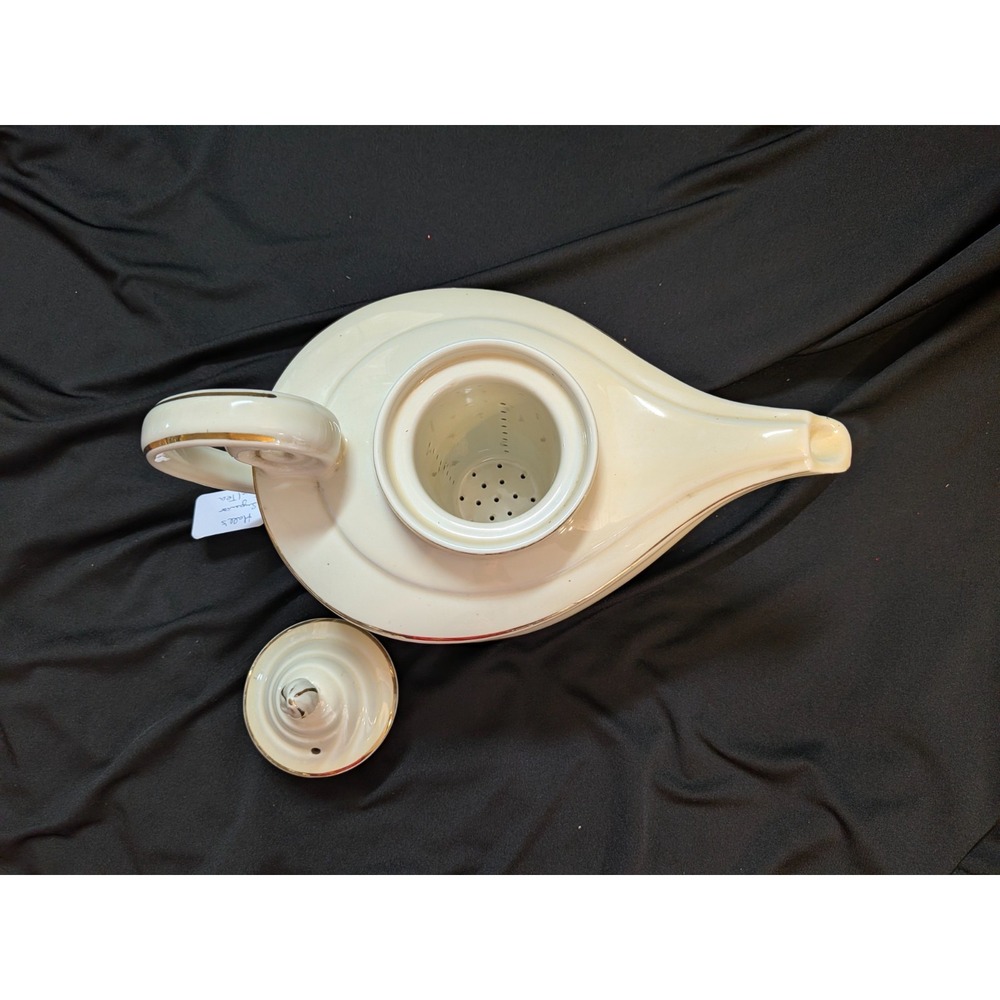 Vintage Hall China Autumn Leaf Aladdin Teapot Jewel Tea 3 Pc Set Lid Infuser - Picture 7 of 11